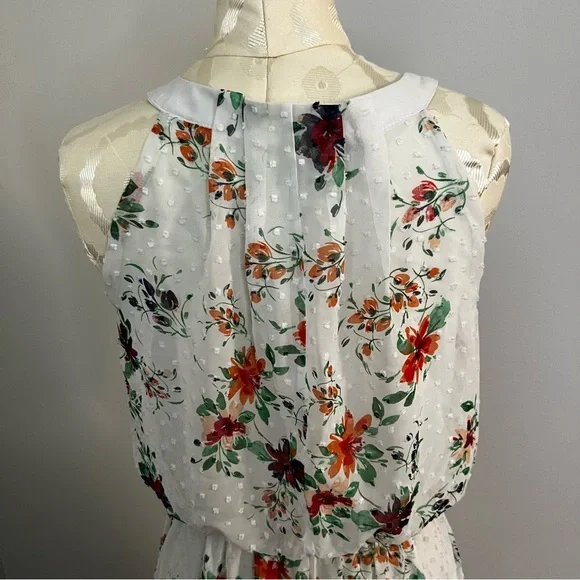 Robbie Bee Women Size 10P Chiffon Maxi Dress White Floral Lined Round Neckline - Picture 4 of 10